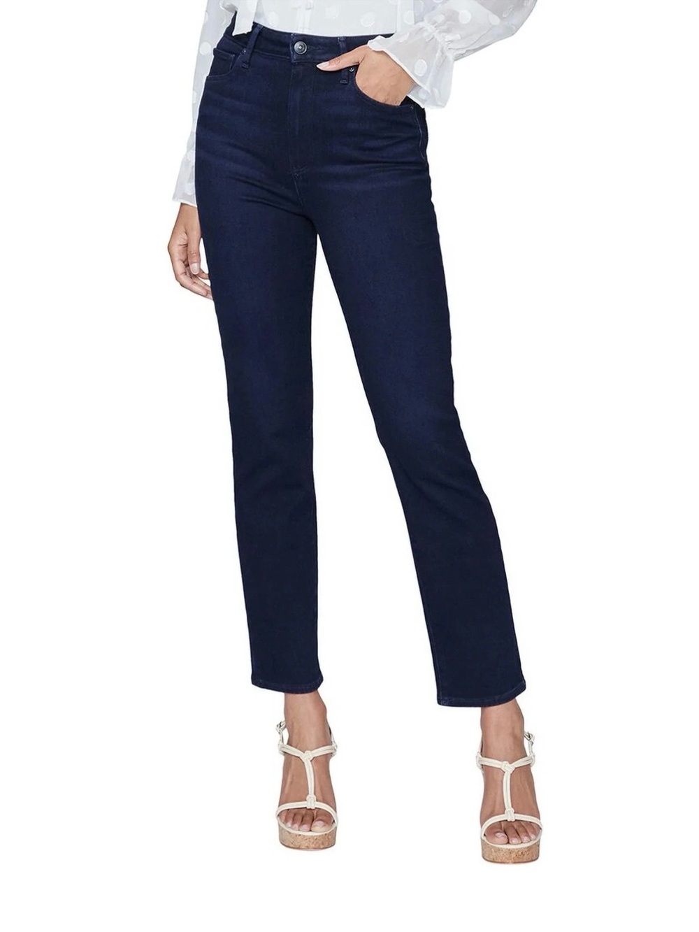 NWT PAIGE Cindy Jeans 31 Ultra High Rise Straight Ankle Blue Stretch Denim